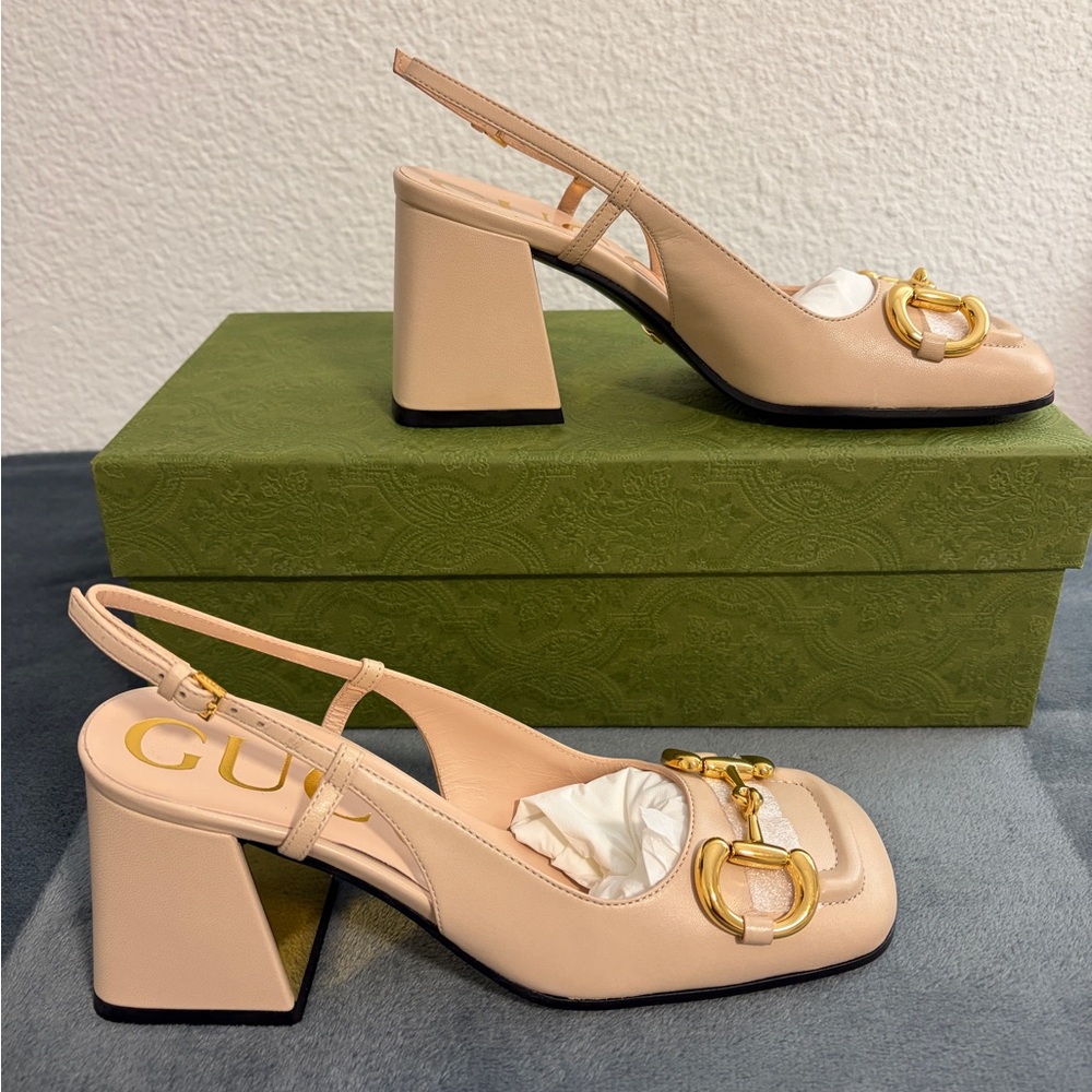 Brand New Gucci Women’s Mid-heel Slingback with Horsebit Skin Rose Size 34 US 4 - Picture 3 of 8
